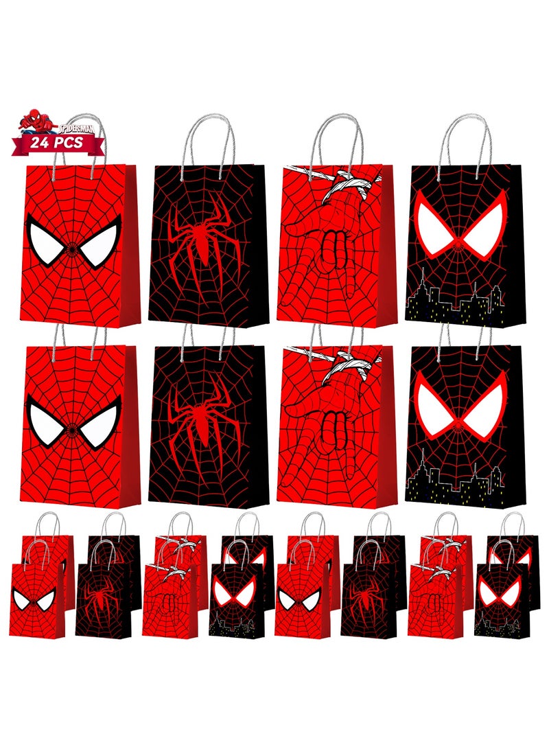 إيلوفهابرتي حقائب حفلات سبايدر مان بمقابض، 24 قطعة حقيبة هدايا كرتونية/حقائب حفلات كرتونية/حقائب حفلات كرتونية، لحفلات الكرتون ذات الطابع الكرتوني، زينة حفلات الكرتون - Image 1